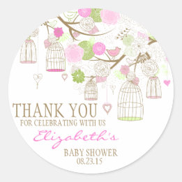 Flowers & Birdcages Thank You Baby Shower Sticker