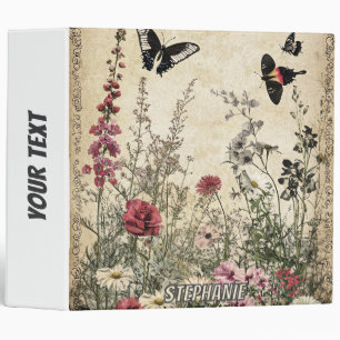 Flowers, Birds & Butterfly on Aged Paper (2) 3 Ring Binder