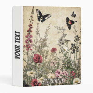 Flowers, Birds & Butterfly on Aged Paper (2) Mini Binder