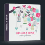 Flowers, Birds Cages And Hearts Wedding Design 3 Ring Binder<br><div class="desc">Elegant wedding design,  flowers birds and cages hanging heart customizable template. White background color you can change.</div>