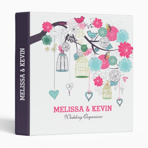 Flowers Birds Cages And Hearts Wedding Design 3 Ring Binder