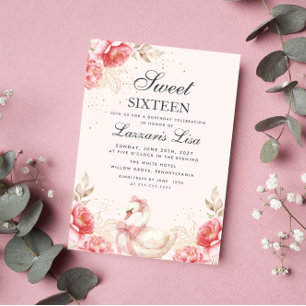 Flowers Birthday Party Gold Sweet Sixteen Invitation