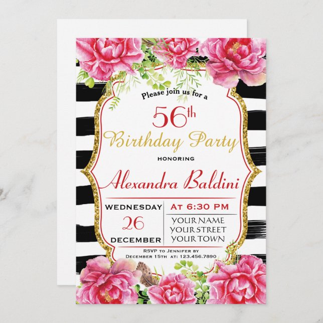 FLOWERS  BIRTHDAY PARTY INVITATION (Front/Back)