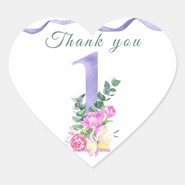 Flowers birthday party thank you  heart sticker (Front)