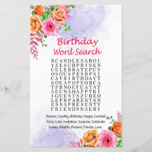 Flowers Birthday Word Search Game