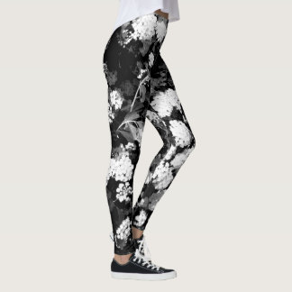 Flowers - black and white leggings