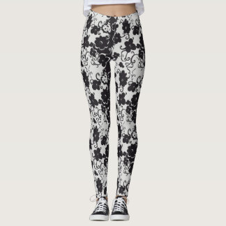 Flowers black and white leggings