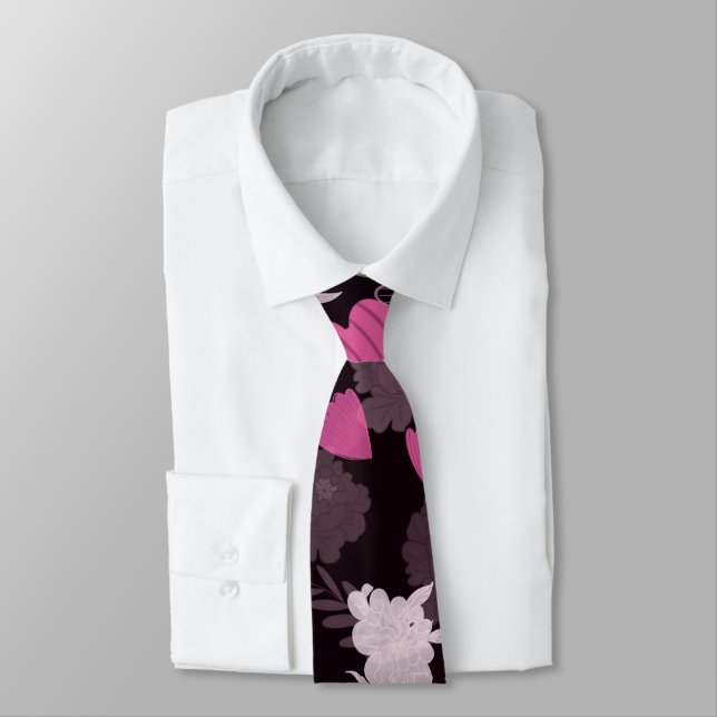 flowers black neck tie (Tied)