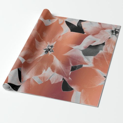 Flowers Black White Copper Coral Metallic VIP Leaf Wrapping Paper