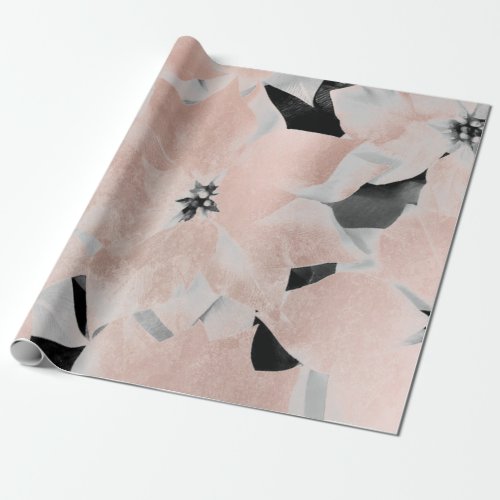 Flowers Black White Faux Gold Blush Metallic Pink Wrapping Paper