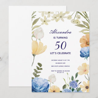 Flowers bloom hydrangea colorful 50th birthday  invitation