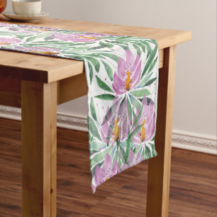 Flowers Bloom Violet Lotus Watercolor Art Long Table Runner