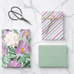 Flowers Bloom Violet Original Art Work Watercolor Wrapping Paper Sheets