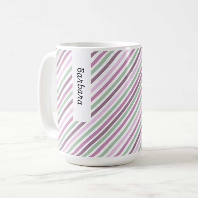 Flowers Bloom Violet Watercolor Chic Stripes Coffee Mug (Front Left)