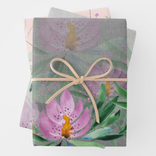 Flowers Bloom Violet Watercolor Monogrammed Wrapping Paper Sheets