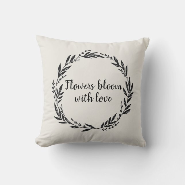 Flowers Bloom with Love Wreath Throw Pillow (Front)