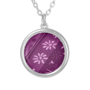 Flowers Blossoms Vines Purple Pink Shower Party Silver Plated Necklace