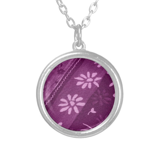 Flowers Blossoms Vines Purple Pink Shower Party Silver Plated Necklace (Front)