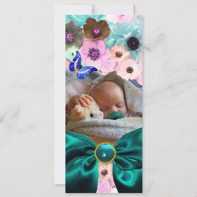 FLOWERS ,BLUE BUTTERFLY BABY SHOWER PHOTO TEMPLATE (Front)