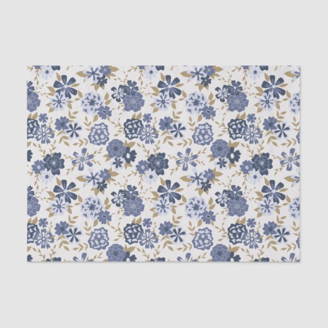 Flowers Blue Vine Botanical Gift Tissue Paper (Front)