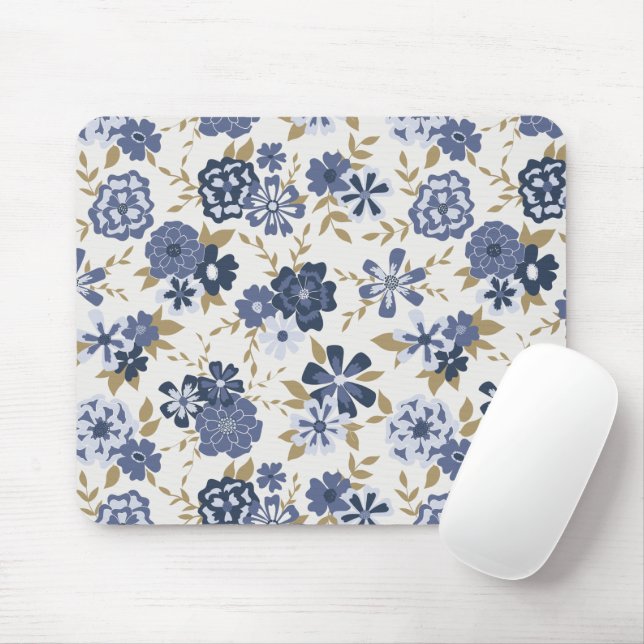 Flowers Blue Vine Botanical Pattern Mouse Pad (With Mouse)
