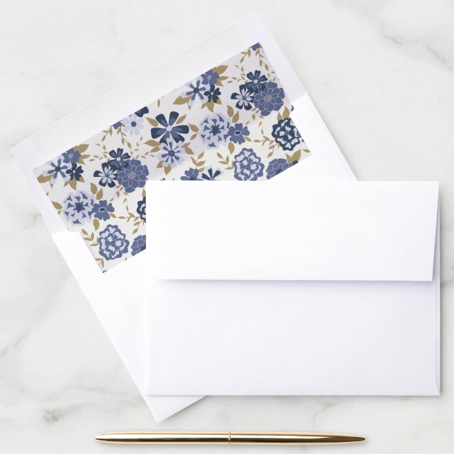 Flowers Blue Vines Botanical Stationery Envelope Liner (Desk)