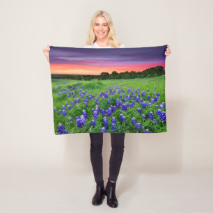 Flowers Bluebonnets at Sunset Texas Fleece Blanket