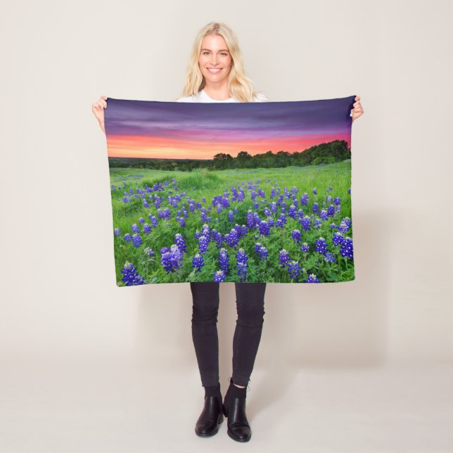 Flowers | Bluebonnets at Sunset Texas Fleece Blanket (In Situ)