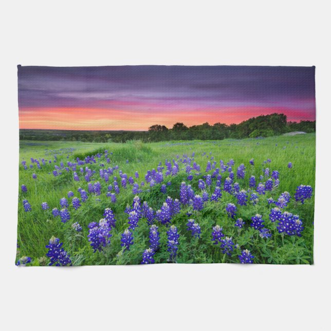 Flowers | Bluebonnets at Sunset Texas Kitchen Towel (Horizontal)