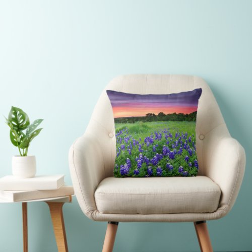 Flowers  Bluebonnets at Sunset Texas Throw Pillow