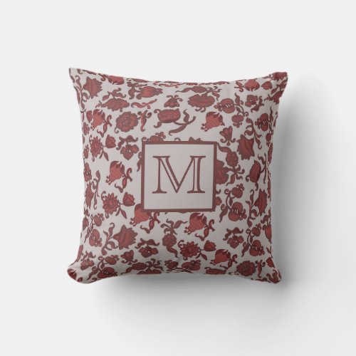 Flowers Bohemian Chic Floral Boho Red Grey Monogrm Outdoor Pillow