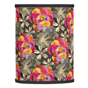 Flowers Boho Floral Bold Pattern - Gold Pink Rose Lamp Shade