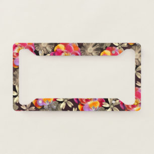 Flowers Boho Floral Bold Pattern - Gold Pink Rose License Plate Frame