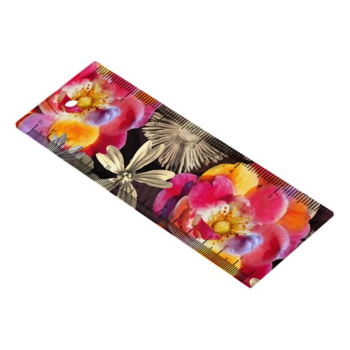 Flowers Boho Floral Bold Pattern _ Gold Pink Rose Ruler