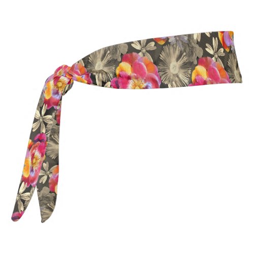 Flowers Boho Floral Bold Pattern _ Gold Pink Rose Tie Headband