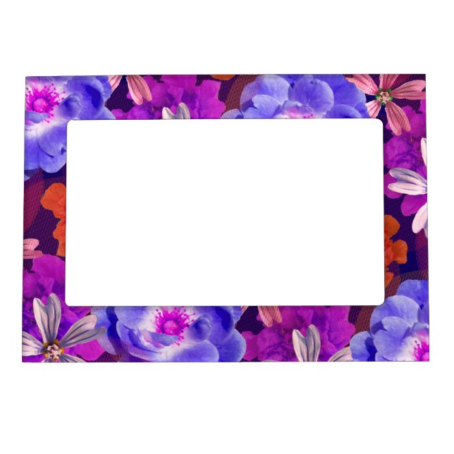 Flowers Boho Floral Cute Pretty Girly Navy Blue Magnetic Frame (Front)