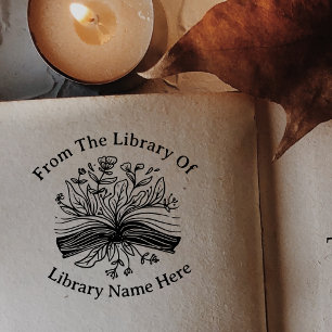 Flowers & Book from the library of book your name Self-inking Stamp