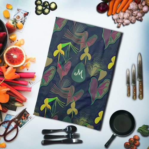 Flowers Botanical Plants Watercolor Monogram Kitchen Towel