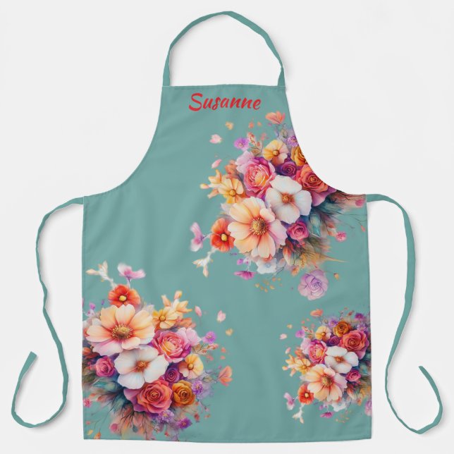 flowers, bouquet aqua, colorful apron (Front)