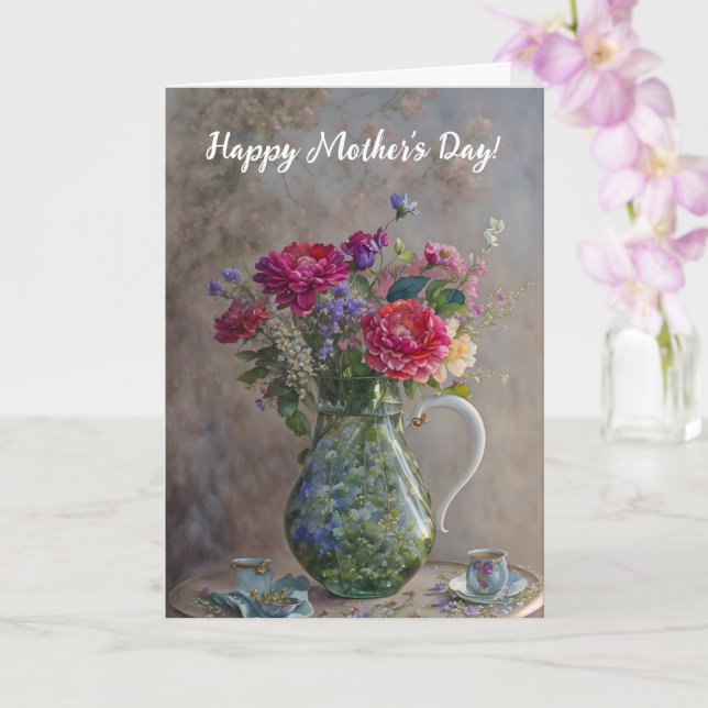 Flowers Bouquet Art Vase Mother's Day Card (Orchid)