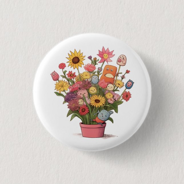 Flowers, bouquet, flower pot button (Front)