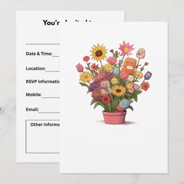 Flowers, bouquet, flower pot invitation (Front/Back)