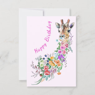 Flowers Bouquet Giraffe Birthday Card