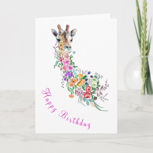 Flowers Bouquet Giraffe Birthday Card Drawing