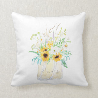 flowers bouquet in a tote watercolor Throw Pillow
