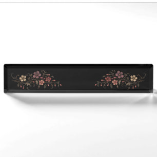 Flowers Bouquet On Black Desk Name Plate