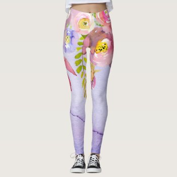 Flowers Bouquet Watercolor Hand Drawn Leggings by graphicdesign at Zazzle