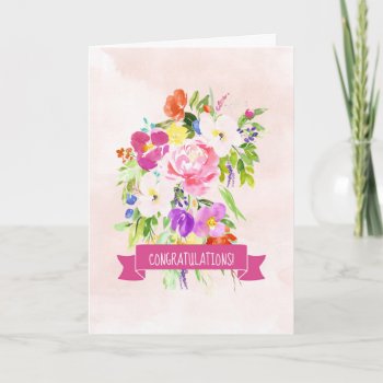 Flowers Bouquet Watercolor Wedding Congratulations Card by melanileestyle at Zazzle