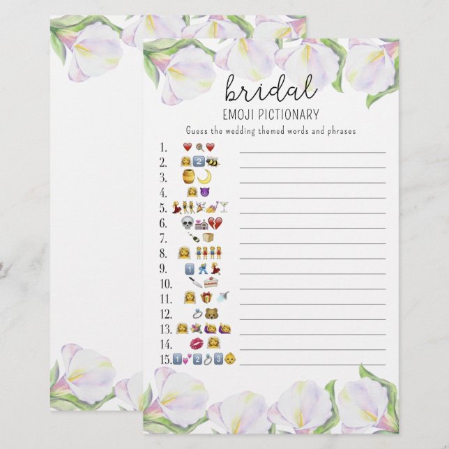 Flowers - bridal shower emoji pictionary game (Front/Back)