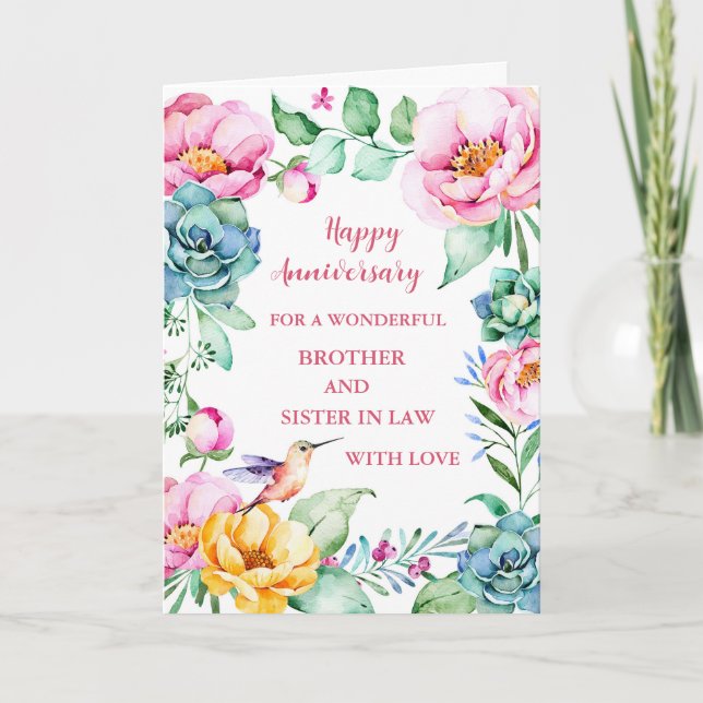 Flowers Brother and Sister in Law Anniversary Card (Front)